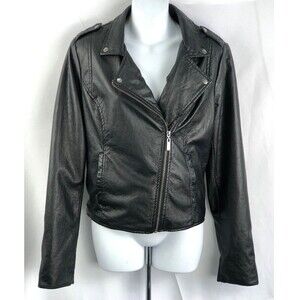 Arizona Faux Leather motorcycle Jacket L Blk Zip Front Collar Grunge Biker Moto
